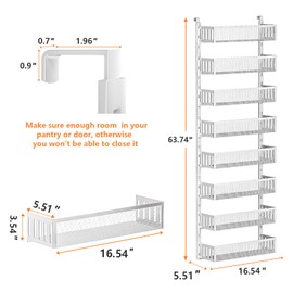 DAOTENGQL 8-Tier Over The Door Pantry Organizer with Mesh Baskets, Adjustable & Stable Hanging Spice Rack for Kitchen, Bathroom, Bedroom, and Baby Essentials Storage (16" W 8-Tiers, White)