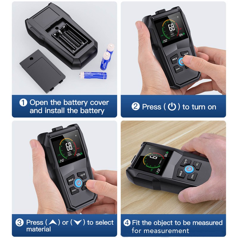 Pinless Moisture Meter LCD Digital Display 4 in 1 Dampness