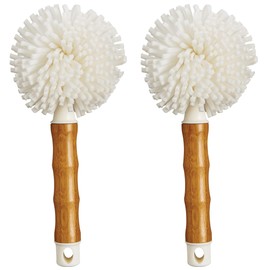 HIC Kitchen Bamboo Glass Brush, Bamboo with Non-Scratch Foam Tips, Set of 2