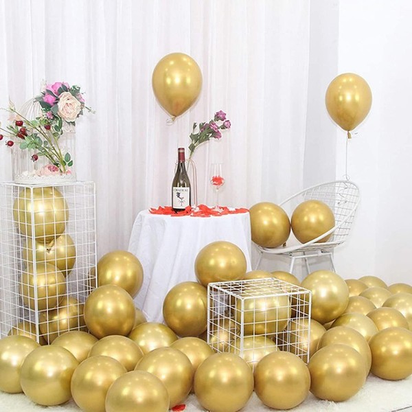 EXGOX Balloons, 100 Pack, Metallic Balloons, Decorative, Extra Thick, Round, Birthday Parties, Parties, Weddings, Store Decorations, Celebrations, Events, 9.8 inches (25 cm) (Gold)