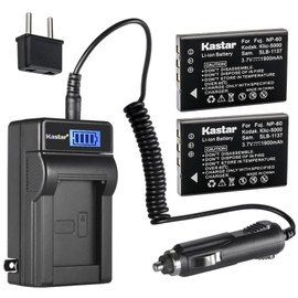 Kastar 2-Pack NP-60 Battery and LCD AC Charger Compatible with Vivitar Video Cameras DVR-840XHD DVR-565HD DVR-390H DVR-530 DVR-545 DVR-550 DVR-550G DVR-688 DVR-710 DVR-7300X Vivicam 3930 Vivicam 4000