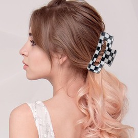 Paderison 2Pcs Checkered Rectangle Multicolored Claw Barrettes - Strong Hold Y2K Hair Accessories for Thin and Thick Hair (Green)