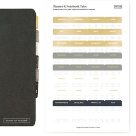 Ink+Volt Planner Tabs, Notebook Tabs, Month Tabs for Planner, 36 Pieces 15/16 Inch x 11/16 Inch on a 5 x 8 Inches Sheet, Index Tabs Self Adhesive - Multiple Colors (Gold Foil)