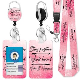 Id Badge Holder with Lanyard,Cute Badge Holder with Retractable Reel Clip,Work Name Tag Lanyard Vertical ID Card Protector Case for Women Nurse Nursing Doctor Teacher Student (Positive)