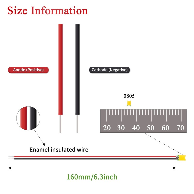DiCUNO 0805 Soldered Mini LED Light Emitting Diode, 20 mA
