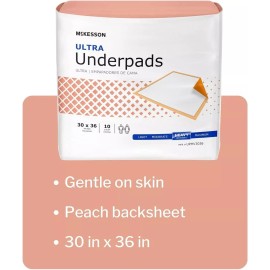 McKesson Ultra Underpad, 30 x 36 Inch, Disposable, Heavy Absorbency, Bag of 10