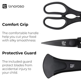 Linoroso Kitchen Scissors All Purpose with Magnetic Holder for Refrigerators, Dishwasher Safe Kitchen Shears Come Apart, Heavy Duty Scissors for Food, Meat, Vegetable, Herb, BBQ, Black