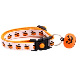 Collar de gato de Halloween con campana, cuello de seguridad para separar | Collar ajustable de tamaño grande o collar de gatito (Witch Jack-O-Lantern, S (10 libras y menos))