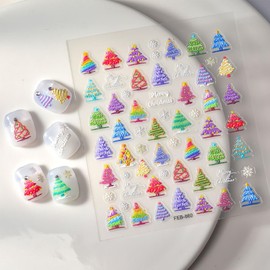 LBPEPAMZ Christmas Nail Stickers Colorful Xmas Tree Nail Art Stickers 5D Embossed Self-Adhesive Snowflake Nail Decals Nail Decor Colorful Lanterns Christmas Tree Nail Accessories for DIY Salon