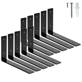 ELSKER&HOME Shelf Brackets 10 Inch, 10 Pack Floating Shelf L Brackets for Shelves Support, Black Metal Heavy Duty Shelf Brackets for DIY Decorative