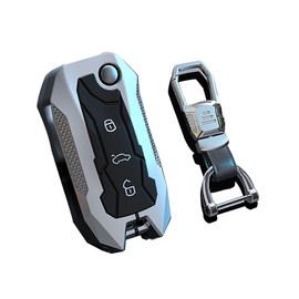 HIBEYO Car Key Cover Compatible with Volkswagen VW Jetta R Golf Beetle Passat GTI Tiguan MK6 MK5 Rabbit MK1 Touran Key Protective Case Flip Keyless Entry Smart Remote Coverage Protection-Silver