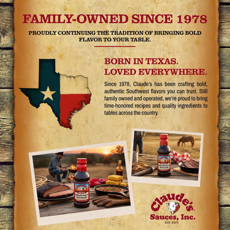 Claude's Original BBQ Brisket Marinade Sauce (Pack of 6, 16