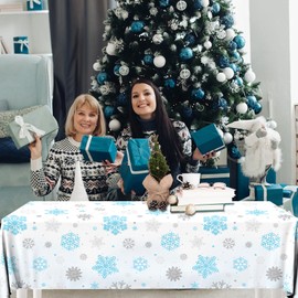 GREHUMOR 3pcs Snowflake Winter Tablecloth Party Decoration Winter Snowflake Blue White Wonderland Theme Table Cover Disposable Plastic Waterproof for Christmas Holiday Birthday Party Supplies