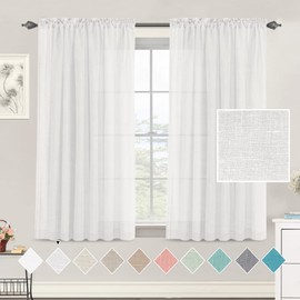 Tenger Home Linen Curtain, Semi-Transparent Curtains, Voile Curtain, Sliding Curtains with Ruffle Tape, for Living Room, Bedroom, Pack of 2 (White, W 150 x H 150 cm)