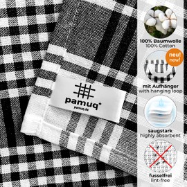 pamuq® Cotton Tea Towels - 100% | Set of 5 | 45 x 65 cm + Hanging Loop | Checked Vintage Look | Kitchen Tea Towels, Cotton Cleaning Cloths, Kitchen Towels