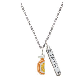Delight Jewelry 3-D Enamel Orange Slice Silvertone Family Bar Charm Necklace, 23"
