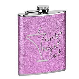 Star 5 Hip Flask - 8 oz - Girls Night Out Glitter Hip Flask - 8 oz - Hot Pink