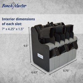 BenchMaster Vertical Pistol Rack, Handgun Safe Storage, Holds 2 to 12 Pistols, Secure Gun Holder Organizer, Kydex and High-Density Foam, No Metal, Lightweight, Sturdy, No Flex, Made in USA