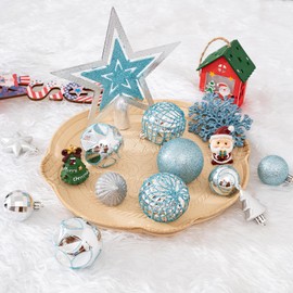 105 PCS Christmas Ball Ornaments Set, Assorted Christmas Ornaments with Star Tree Topper, Plastic Shatterproof Christmas Hanging Decoration for Xams Tree/Birthday/Holiday Decor (Blue & Silver)