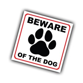 Cute Beware of the Dog Waterproof Vinyl Sticker - Guard Dog Sign - 100mm x 100mm