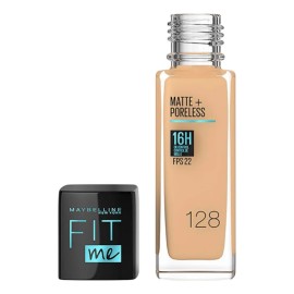 MAYBELLINE Base Maquillaje Fit Me Matte Rich Tan + Poreless 30ml, matifica y controla el brillo, tiene FPS 22