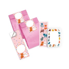 6 Bookmarks + 6 Mini Notepads + 6 Gift Bags (Pink) + 6 Stickers Cat Cats Party Bags Guest Gift for Children's Birthday Girls Boys