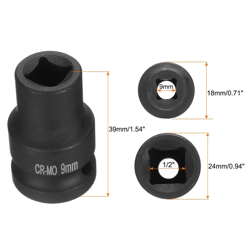 HARFINGTON 4 Point Square Socket 1/2" Drive 9mm Metric Square