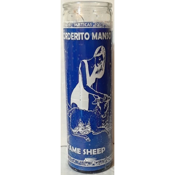 Veladoras Misticas Cordero Manso Esoterica 7-Day Blue Candle in Glass