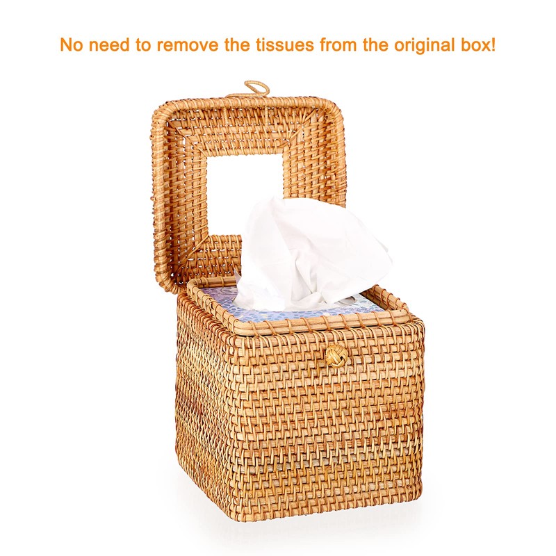 IGNPION Rattan Tissue Box, Decorative Cosmetic Tissue Box, Handwoven Tissue