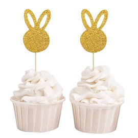 Darling Souvenir, Glitter Gold Easter Bunny Rabbit Cupcake Toppers Dessert Decoration Cupcake Toppers - Pack Of 20