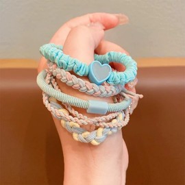 YNOBUN Children's Hair Tie, Set of 5, Children's Hair Tie, Baby Hair Tie, Girls, Ribbon, Flower, Bowknot, Baby Hair Accessory, Cute, Hair Accessory, Baby Shower, Gift, Girl Hair Accessories (bl-Blue)