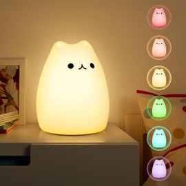 VFANDV Nachtlicht Kinder, LED Silikon Nachtlicht Katzen Nachtlicht für Kinder mit Touch Dimmfunktion 1200mAh USB Aufladbares Nachtlicht Nachttischlampe Kawaii Nachtlampe Kinderzimmer Deko