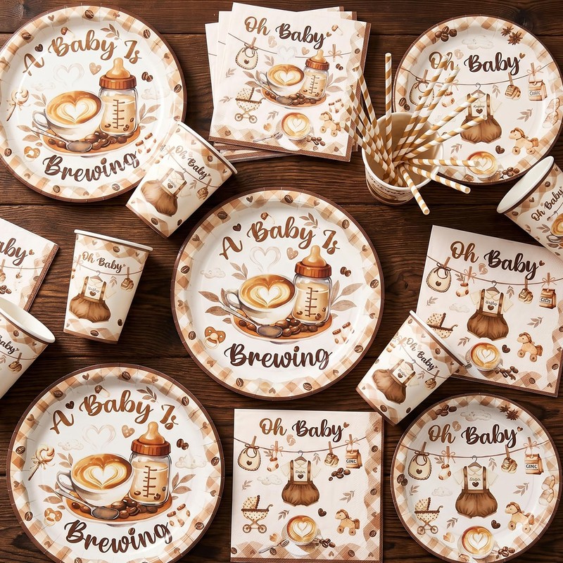 A Baby is Brewing Tableware Set, Coffee Theme Baby Shower