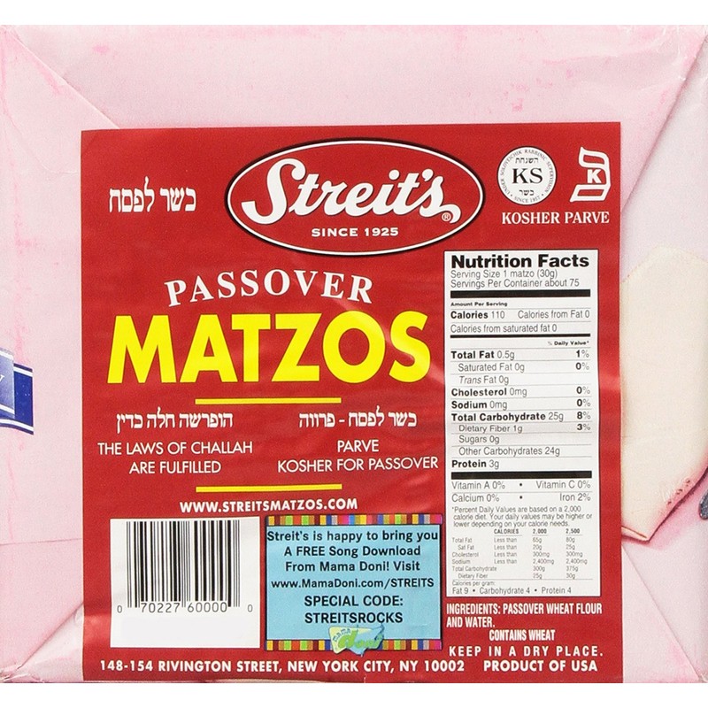 Streit's Matzo, Kosher for Passover Matzoh Crackers, Airy, Crispy Crackers,