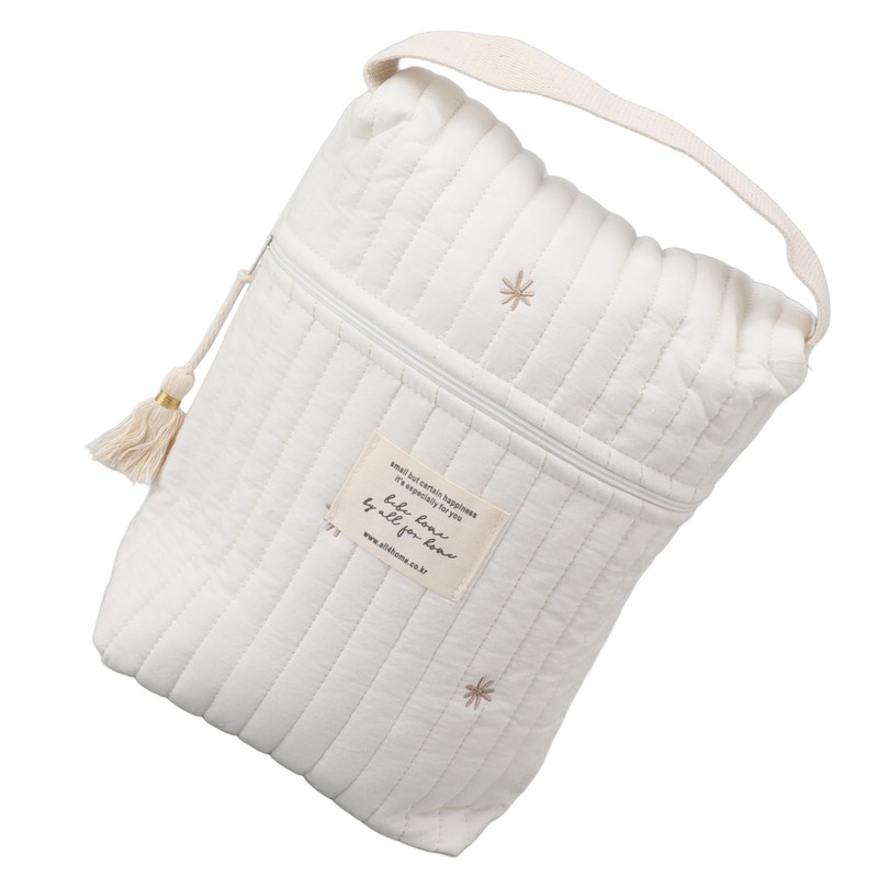 Cute Quilting Embroidered Pattern Diapers Bag Cotton Baby Stroller Zipper