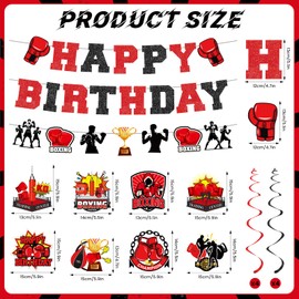 10Ps Boxing Birthday Party Decorations - Boxing Match Happy Birthday Banner Kit with Hanging Swirls Wrestling Fight Sports Party Decor for Kids Adults Boxer Bday Party Supplies
