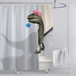 HARLUE Funny Dinosaur Shower Curtain Bathroom Curtain with Hook Cartoon Bathing Dinosaur Fabric Shower Curtain for Children