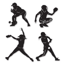 Softball Player Paper Silhouettes Decor - 4pc