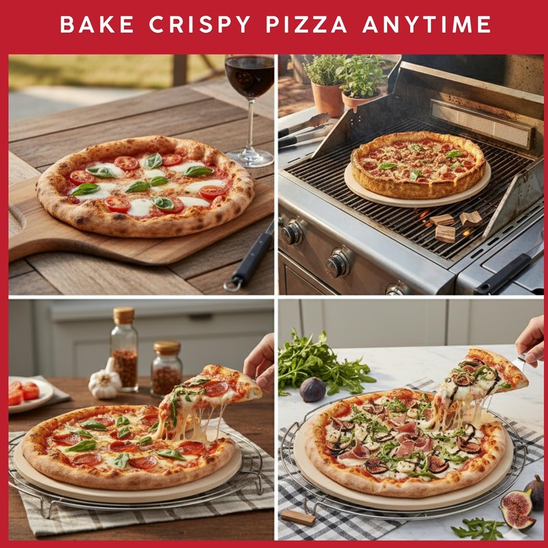 Maverick Pizza Stone with Gloves for Grill Oven 15 Inch