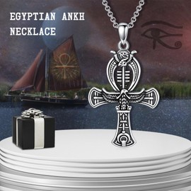 PROESS Ankh Cross/Eye of Horus/Beetle/Anubis Chain 925 Sterling Silver Cross Ankh Pendant Necklace Egyptian Jewellery Religious Gifts for Men Women, Sterling Silver