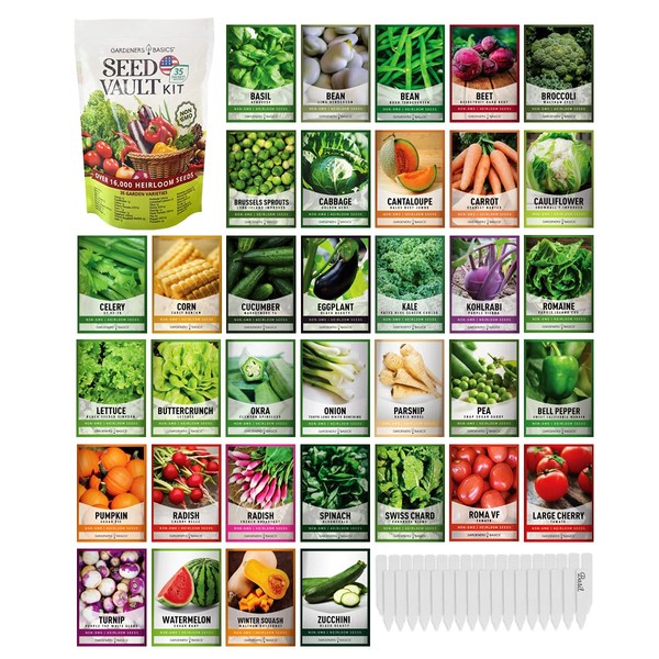 Gardeners Basics Survival Vegetable Seeds Garden Kit Over 16,000 Seeds