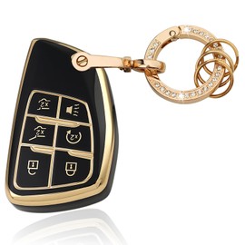 Aoocar 6 Button TPU Key Fob Cover with Bling Ring, Compatible with 2021 2022 2023 2024 2025 GMC Yukon Denali Sierra, Fit for Chevy Silverado Suburban Tahoe Buick, Black
