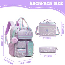 MYHSBYO Cute Cat School Backpacks for Girls Backpack with Lunch Bag for Elmentary Students Kids Travel Bookbag for Girls Age 6-12 Purple