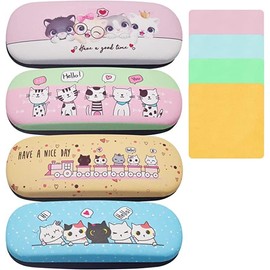 Regerly Glasses Case, 1 Piece Sheep E Glasses Case Hard Shell Clamshell Glasses Case with 1 Glasses Cleaning Cloth for Glasses Protection for Most Glasses, Cyan