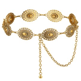 SEDEX Chain Belt Western Metal Concho Belts for Women Silver Waist Chain Adjustable Metal Cowgirl Belt Fashion Y2K for Jeans Dresses Adjustable Vintage Chunky Accessories (Style 1-Gold)