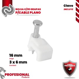 Bolsa Con 20 Grapas Blancas De 6 X 9.5 Mm Para Cable 48277                                                                                            
