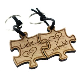 Lieblingsmensch 2er Set Gravur Partner Schlüsselanhänger aus Holz - Modell: Liebe verbindet