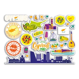 A5 Sticker Sheet Cyprus Landmarks Vinyl Stickers - Bright Cypriot Map Airport Skyline Flag Travel Holiday Country City Aesthetic #80426