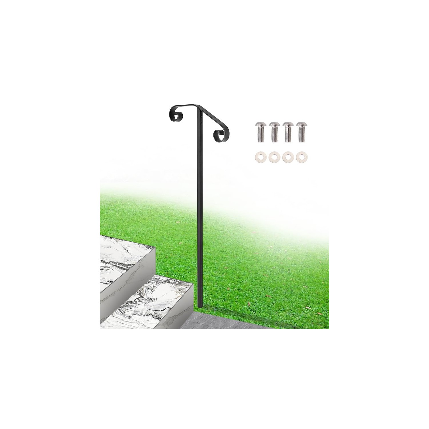 Aatrixkit Handrail - Single Post Railing, Wrought Iron Post Mount Step ...