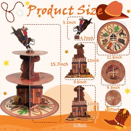 Onkuly 2 Pcs Cowboy Cupcake Stands Western Party Decorations 3 Tier Cupcake Stand Western Cowboy Cupcake Holder for Boys girls Birthday Party